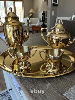 Dirilyte Dirigold Regal 5 Piece Tea Pot Coffee Set Tray Sugar Creamer Monogram F