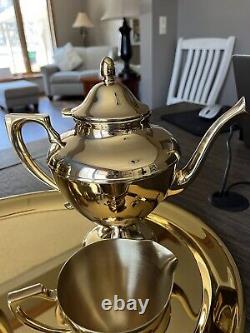 Dirilyte Dirigold Regal 5 Piece Tea Pot Coffee Set Tray Sugar Creamer Monogram F