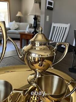 Dirilyte Dirigold Regal 5 Piece Tea Pot Coffee Set Tray Sugar Creamer Monogram F