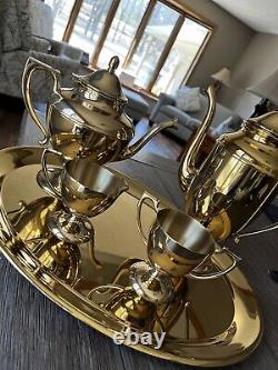 Dirilyte Dirigold Regal 5 Piece Tea Pot Coffee Set Tray Sugar Creamer Monogram F