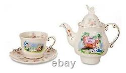 DisneyWorld Alice Tea For One, Alice in Wonderland. Tea Pot & Cup Set. 4 pieces