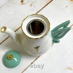 Disney Tinkerbell Teapot &Coffee Cup Mug Set White Gold Green Handle Porcelain