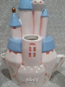 Disneyland Sleeping Beauty Castle Ceramic Teapot 7 Piece Tea Set Blush Pink