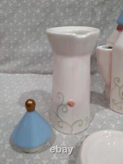 Disneyland Sleeping Beauty Castle Ceramic Teapot 7 Piece Tea Set Blush Pink