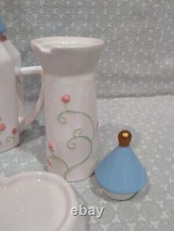 Disneyland Sleeping Beauty Castle Ceramic Teapot 7 Piece Tea Set Blush Pink