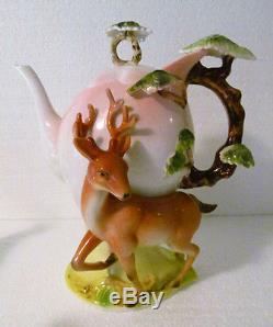 Drant Hand Painted Porcelain 13-Piece Figural Deer Tea Set Mint and Complete