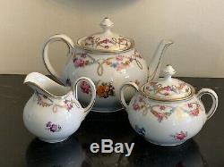 Dresden Bavaria Flowers Tea Set Teapot, Creamer and Sugar Bowl