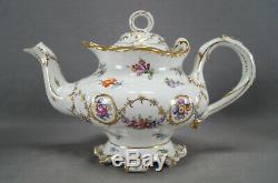 Dresden Hand Painted Floral & Gold Garlands Tea Set Trio Teapot Creamer & Sugar