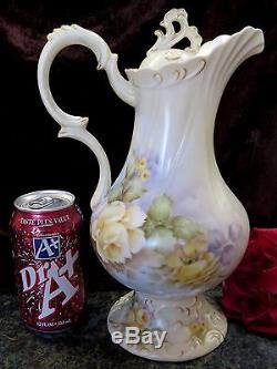 ELEGANT Antique FINE PORCELAIN Footed Tea Pot HAND PAINTED Floral REALLY ORNATE