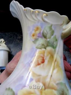 ELEGANT Antique FINE PORCELAIN Footed Tea Pot HAND PAINTED Floral REALLY ORNATE