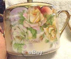 EXTREMELY RARE ROYAL RUDOLSTADT PRUSSIA B SIGNED ROSE BISCUIT / TEA POT SET