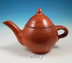 Early Jugtown Pottery Orange Glaze Redware Teapot Covered Sugar Bowl Creamer Set