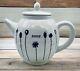 Early Rae Dunn Home Teapot Magenta M Typewriter Font Wildflowers White Black