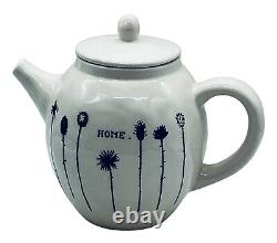 Early Rae Dunn HOME Teapot Magenta M Typewriter Font Wildflowers White Black