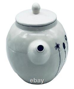 Early Rae Dunn HOME Teapot Magenta M Typewriter Font Wildflowers White Black