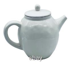 Early Rae Dunn HOME Teapot Magenta M Typewriter Font Wildflowers White Black