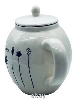 Early Rae Dunn HOME Teapot Magenta M Typewriter Font Wildflowers White Black