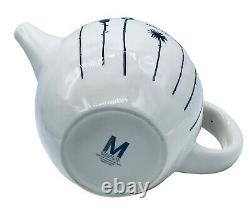 Early Rae Dunn HOME Teapot Magenta M Typewriter Font Wildflowers White Black