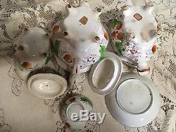 Early Staffordshire Pearlware Tea Set Strawberry Pot, Creamer. Sugar, Cup Saucer