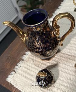 Echt Kobalt Bavarian Porcelain Tea/Coffee Set Kobalt Blue With 24kt Gold Trim VTG
