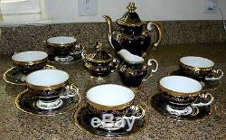 Echt Weimar 20003 Kobalt KATHARINA Cobalt & Gold Coffee Teapot Set Cups Saucers