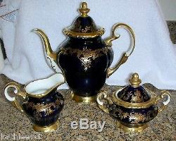 Echt Weimar 20003 Kobalt KATHARINA Cobalt & Gold Coffee Teapot Set Cups Saucers