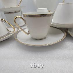 Edelstein Bavaria China Tea Pot & 8 Cup And Saucers Set. Gold Trim With Gray