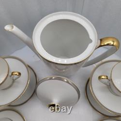 Edelstein Bavaria China Tea Pot & 8 Cup And Saucers Set. Gold Trim With Gray