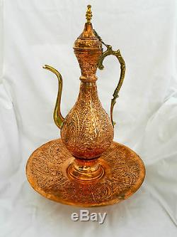 Egyptian Copper Decoration Large Tea Pot Very Unique Handmade 18 High