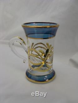 Egyptian Glass Tea Coffee Pot Cup 9 Piece Blue Gold Set