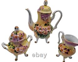 Elegant Antique Limoges France Floral Pattern Chocolate Tea Pot Set Fine China