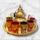 Elegant Moroccan Tea Set Six Cups, A Teapot, And A Handmade Golden Tray