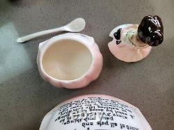 Enesco Prayer Lady 3 Pc. Tea Set, Tea Pot, Cream, Sugar. Mother In The Kitchen