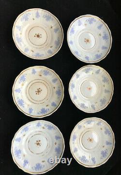 English Porcelain Tea Set c 1835 Teapot, Underplate, Cake Plate, 6 Cups/Saucers