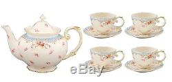 English Style Tea Set 11Pc Vintage Porcelain Gracie China Rose Teapot Coffee Cup