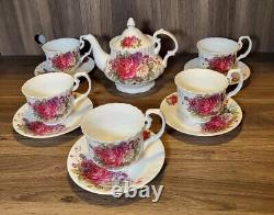 English tea store Floral Gala Porcelain Tea Set Tea Pot 5 Cups & Plates Garden