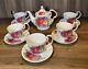 English Tea Store Floral Gala Porcelain Tea Set Tea Pot 5 Cups & Plates Garden