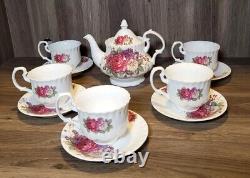 English tea store Floral Gala Porcelain Tea Set Tea Pot 5 Cups & Plates Garden