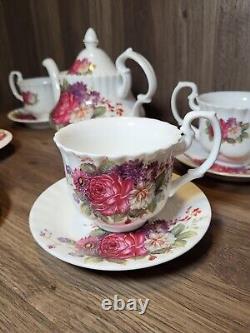 English tea store Floral Gala Porcelain Tea Set Tea Pot 5 Cups & Plates Garden