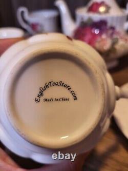 English tea store Floral Gala Porcelain Tea Set Tea Pot 5 Cups & Plates Garden