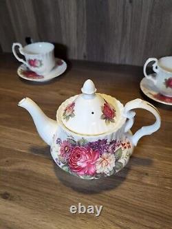 English tea store Floral Gala Porcelain Tea Set Tea Pot 5 Cups & Plates Garden