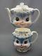 Enterprise Japan Blue Cat Figural Tea Pot Teapot 4 Cup Flower Lid & Cup Mug