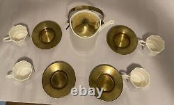 Ernest Sohn Coffee/Tea Pot With 4 Cups And 4 Brass Saucers Rare Find Mid-century