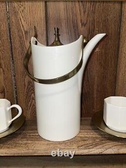 Ernest Sohn Coffee/Tea Pot With 4 Cups And 4 Brass Saucers Rare Find Mid-century