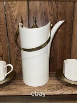 Ernest Sohn Coffee/Tea Pot With 4 Cups And 4 Brass Saucers Rare Find Mid-century