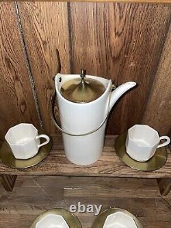 Ernest Sohn Coffee/Tea Pot With 4 Cups And 4 Brass Saucers Rare Find Mid-century
