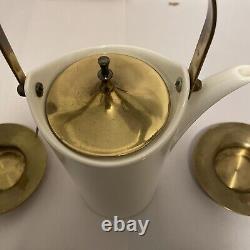 Ernest Sohn Coffee/Tea Pot With 4 Cups And 4 Brass Saucers Rare Find Mid-century