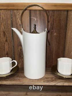 Ernest Sohn Coffee/Tea Pot With 4 Cups And 4 Brass Saucers Rare Find Mid-century