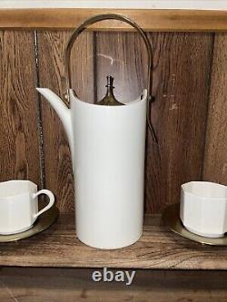 Ernest Sohn Coffee/Tea Pot With 4 Cups And 4 Brass Saucers Rare Find Mid-century
