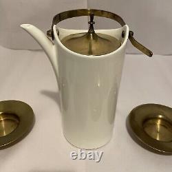 Ernest Sohn Coffee/Tea Pot With 4 Cups And 4 Brass Saucers Rare Find Mid-century